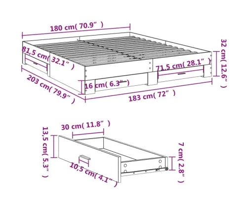 Voodiraam Sahtlitega, Suitsutatud Tamm, 180 X 200 cm Tehispuit
