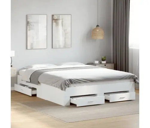 Gultas Rāmis Ar Atvilktnēm, Bez Matrača, Balts, 160X200 Cm Vidaxl