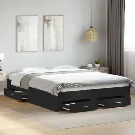 Gultas Rāmis Ar Atvilktnēm, Melns, 160X200Cm, Inženierijas Koks Vidaxl