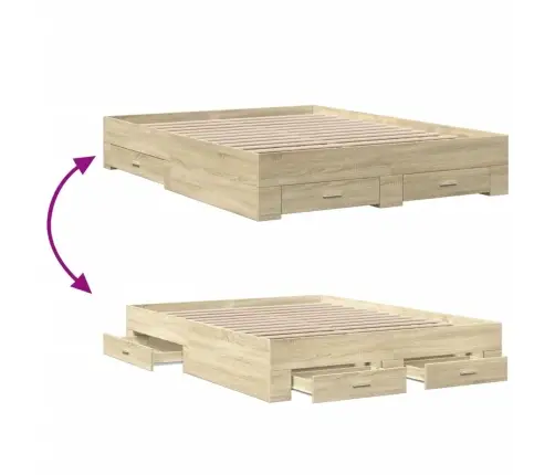 Gultas Rāmis Ar Atvilktnēm, Ozola, 160X200Cm, Inženierijas Koks Vidaxl