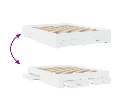 Gultas Rāmis Ar Atvilktnēm, Bez Matrača, Balts, 150X200 Cm Vidaxl