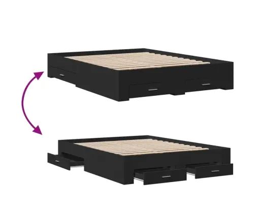 Gultas Rāmis Ar Atvilktnēm, Melns, 150X200Cm, Inženierijas Koks Vidaxl