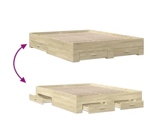 Lovos Rėmas Su Stalčiais, Ąžuolo, 150X200cm Apdirbta Mediena