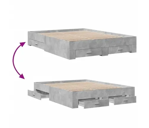 Gultas Rāmis Ar Atvilktnēm, Betona Pelēks, 150X200 Cm Vidaxl