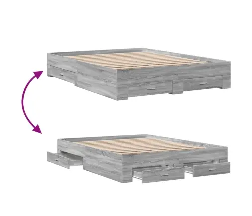 Gultas Rāmis Ar Atvilktnēm, Pelēks,150X200Cm, Inženierijas Koks Vidaxl