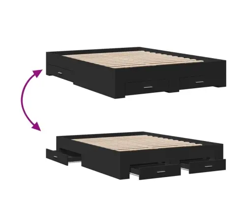 Voodiraam Sahtlitega, Must, 140 X 200 cm Tehispuit