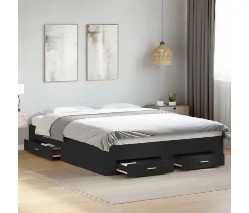 Voodiraam Sahtlitega, Must, 140 X 200 cm Tehispuit