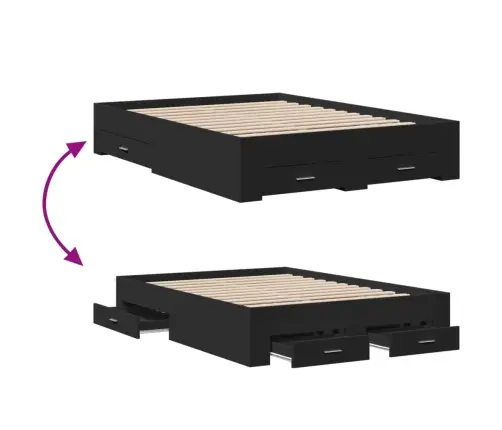 Lovos Rėmas Su Stalčiais, Juodas, 120X200cm Apdirbta Mediena