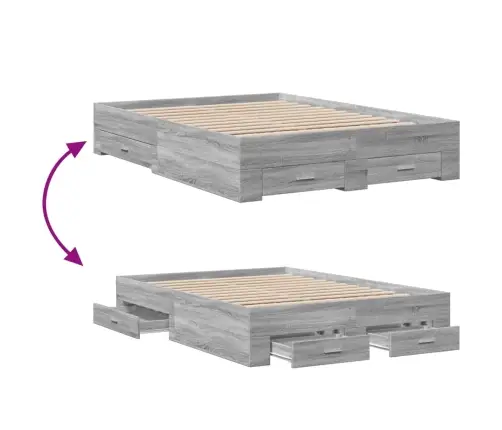 Gultas Rāmis Ar Atvilktnēm, Pelēka Ozola, 120X200 Cm Vidaxl