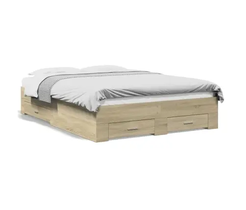 Gultas Rāmis Ar Atvilktnēm, Ozola, 140X190Cm, Inženierijas Koks Vidaxl