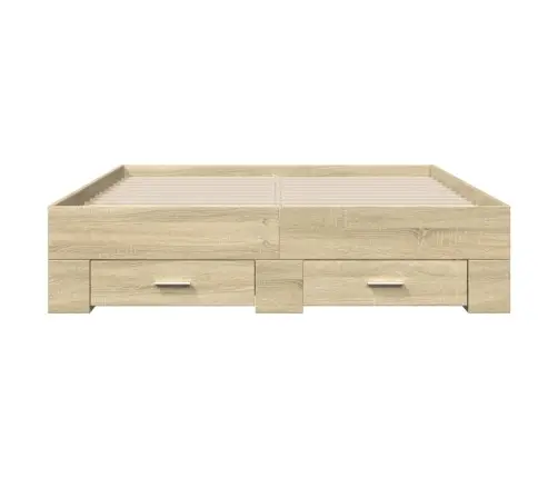 Gultas Rāmis Ar Atvilktnēm, Ozola, 140X190Cm, Inženierijas Koks Vidaxl