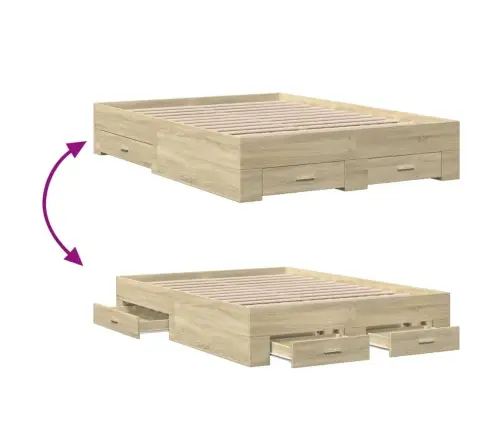 Gultas Rāmis Ar Atvilktnēm, Ozola, 140X190Cm, Inženierijas Koks Vidaxl