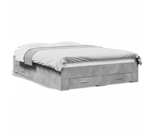 Gultas Rāmis Ar Atvilktnēm, Betona Pelēks, 140X190 Cm Vidaxl