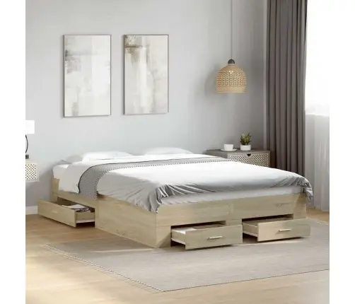 Gultas Rāmis Ar Atvilktnēm, Ozola, 135X190Cm, Inženierijas Koks Vidaxl