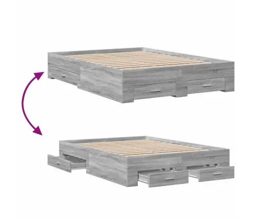 Voodiraam Sahtlitega, Hall Sonoma Tamm, 135 X 190 cm Tehispuit