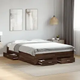 Gultas Rāmis Ar Atvilktnēm, Brūns, 135X190Cm, Inženierijas Koks Vidaxl