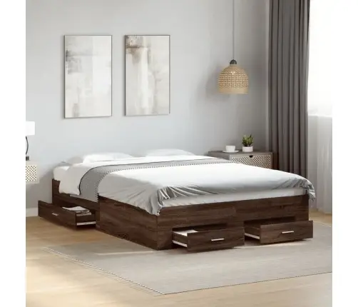 Gultas Rāmis Ar Atvilktnēm, Brūns, 135X190Cm, Inženierijas Koks Vidaxl