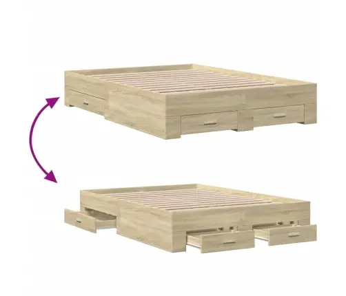 Gultas Rāmis Ar Atvilktnēm, Ozola, 120X190Cm, Inženierijas Koks Vidaxl