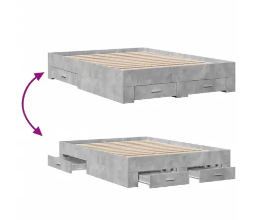 Lovos Rėmas Su Stalčiais, Betono, 120X190cm Apdirbta Mediena