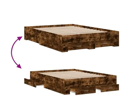 Gultas Rāmis Ar Atvilktnēm, Ozola, 120X190Cm, Inženierijas Koks Vidaxl