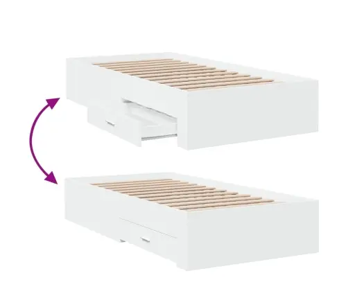 Gultas Rāmis Ar Atvilktnēm, Bez Matrača, Balts, 100X200 Cm Vidaxl