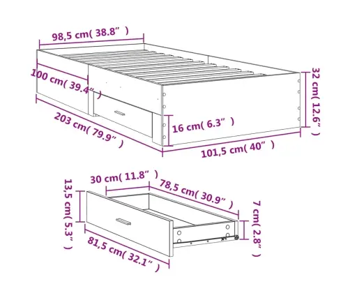 Gultas Rāmis Ar Atvilktnēm, Melns, 100X200Cm, Inženierijas Koks Vidaxl