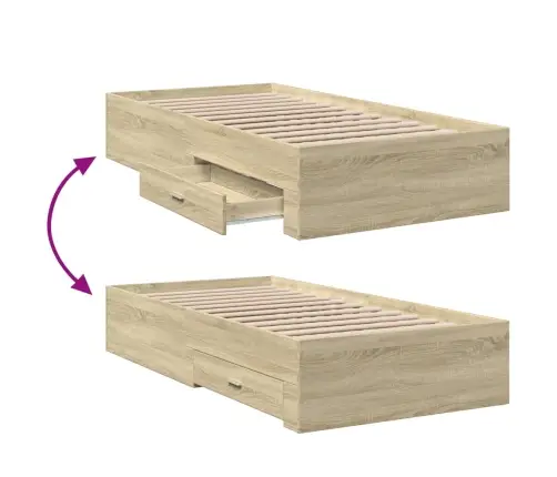 Gultas Rāmis Ar Atvilktnēm, Ozola, 90X200 Cm, Inženierijas Koks Vidaxl