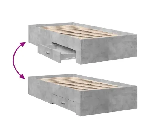 Gultas Rāmis Ar Atvilktnēm, Betona Pelēks, 90X200 Cm Vidaxl