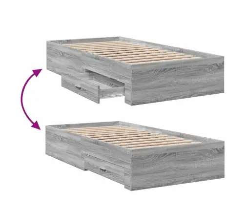 Gultas Rāmis Ar Atvilktnēm, Pelēka Ozola, 90X190 Cm Vidaxl