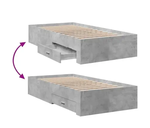 Lovos Rėmas Su Stalčiais, Betono, 75X190cm Apdirbta Mediena