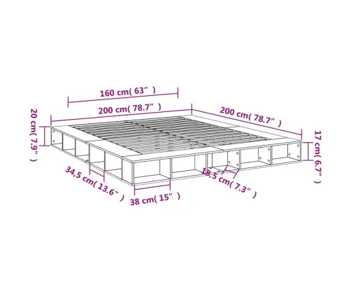 Gultas Rāmis, Ozolkoka Krāsā, 200X200 Cm, Inženierijas Koks Vidaxl