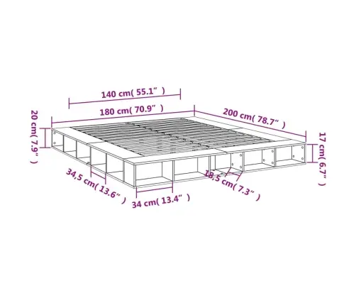 Gultas Rāmis, 180X200 Cm, Inženierijas Koks, Pelēks Vidaxl