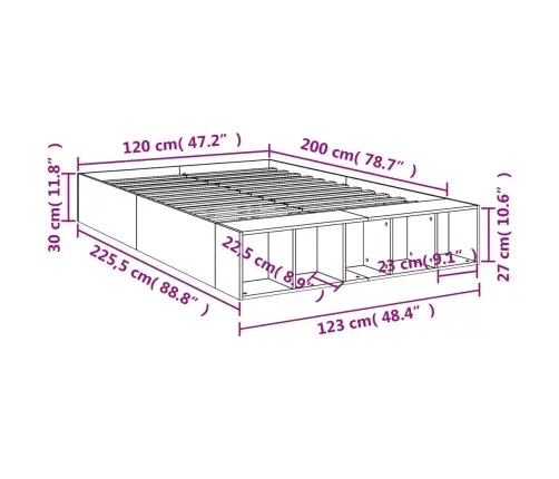 Voodiraam, Sonoma Tamm, 120X200 cm Tehispuit