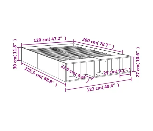Gultas Rāmis, Ozolkoka Krāsā, 120X200 Cm, Inženierijas Koks Vidaxl