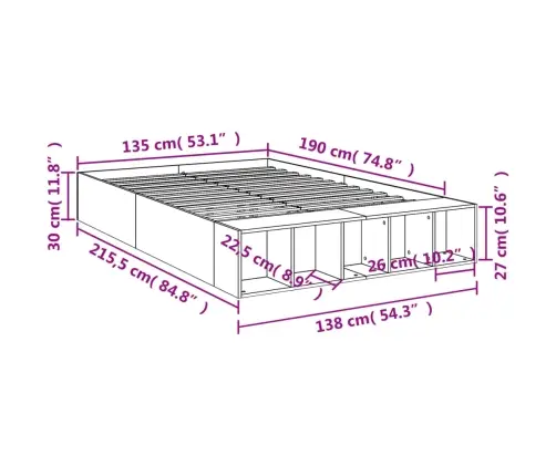 Voodiraam, Must, 135X190 cm Teras Ja Tehispuit