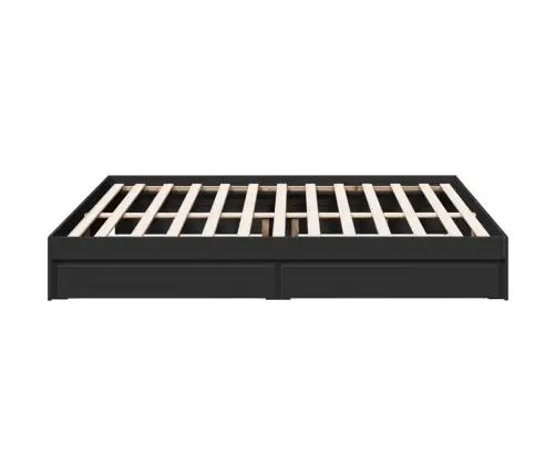 Lovos Rėmas Su Stalčiais, Juodas, 200X200cm Apdirbta Mediena