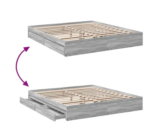 Lovos Rėmas Su Stalčiais, Pilkas Ąžuolo, 200X200cm Mediena