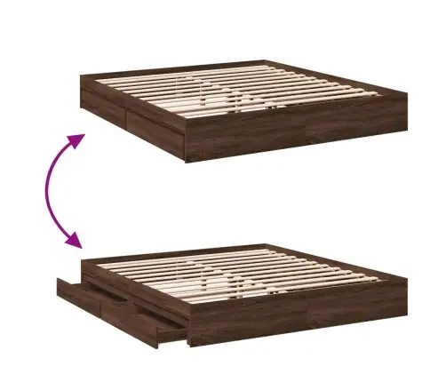 Gultas Rāmis Ar Atvilktnēm, Brūns, 200X200Cm, Inženierijas Koks Vidaxl