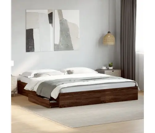 Gultas Rāmis Ar Atvilktnēm, Brūns, 200X200Cm, Inženierijas Koks Vidaxl