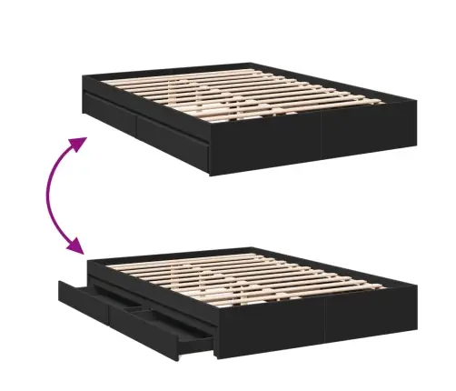 Gultas Rāmis Ar Atvilktnēm, Melns, 150X200Cm, Inženierijas Koks Vidaxl