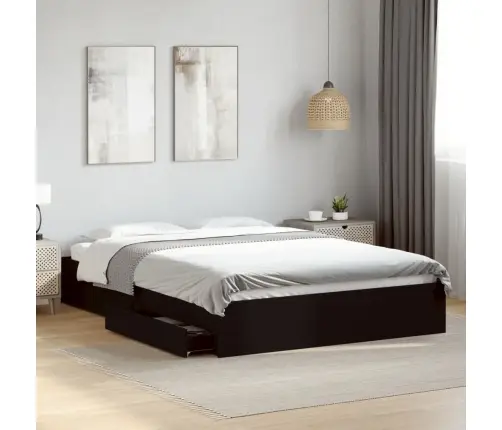 Gultas Rāmis Ar Atvilktnēm, Melns, 150X200Cm, Inženierijas Koks Vidaxl