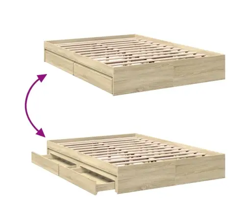 Lovos Rėmas Su Stalčiais, Ąžuolo, 150X200cm Apdirbta Mediena