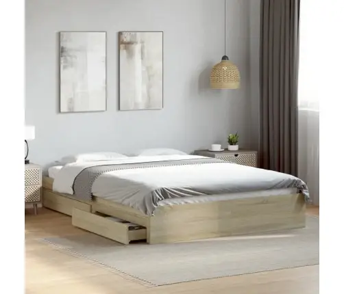 Lovos Rėmas Su Stalčiais, Ąžuolo, 150X200cm Apdirbta Mediena