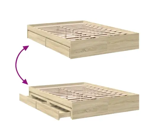 Gultas Rāmis Ar Atvilktnēm, Ozola, 140X200Cm, Inženierijas Koks Vidaxl