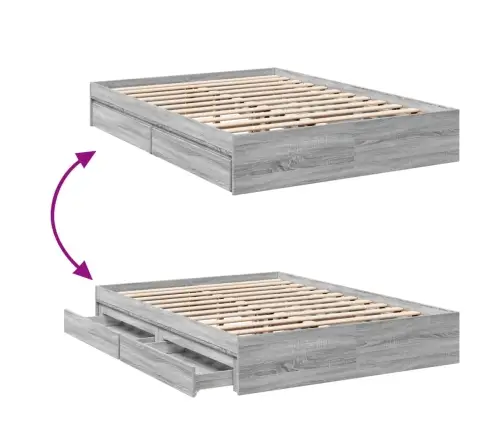 Voodiraam Sahtlitega, Hall Sonoma Tamm, 140X200 cm Tehispuit