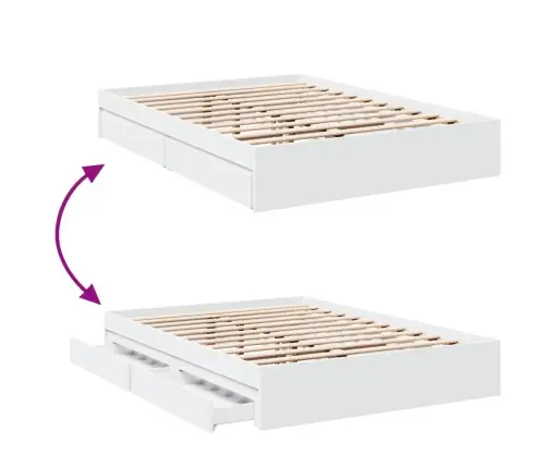 Lovos Rėmas Su Stalčiais, Baltas, 120X200cm Apdirbta Mediena