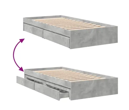 Gultas Rāmis Ar Atvilktnēm, Betona Pelēks, 100X200 Cm Vidaxl