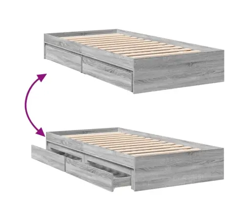 Gultas Rāmis Ar Atvilktnēm, Pelēka Ozola, 100X200 Cm Vidaxl