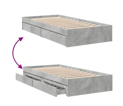 Voodiraam Sahtlitega, Betoonhall, 90X 200 cm Tehispuit