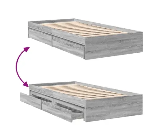 Lovos Rėmas Su Stalčiais, Pilkas Ąžuolo, 90X200cm Mediena